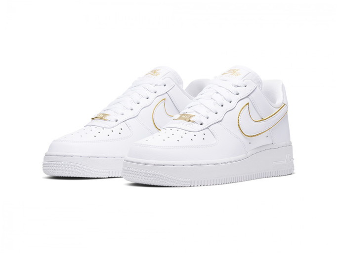 NIKE WOMEN AIR FORCE 1 07 ESSENTIAL WHITE WHITE METALLIC GOLD WHITE ...