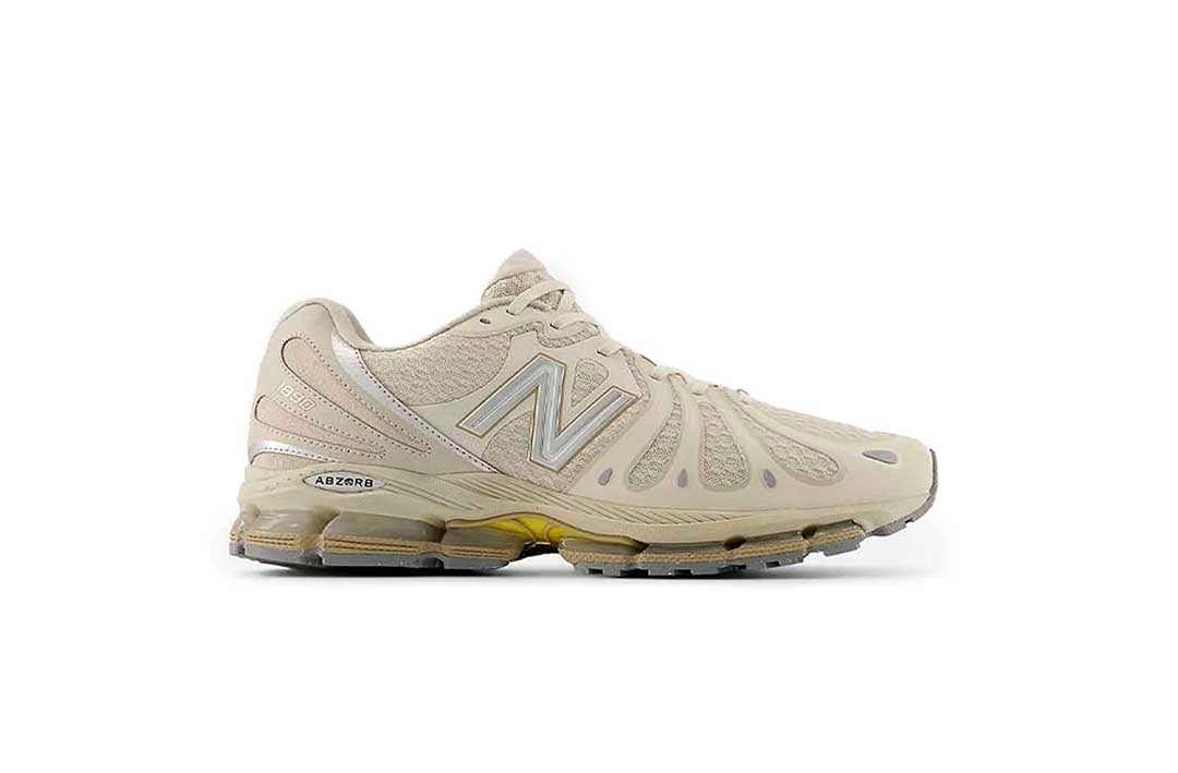 Zapatillas unisex New Balance 1890 color Linen con detalles en Punch Yellow y tecnología ABZORB.