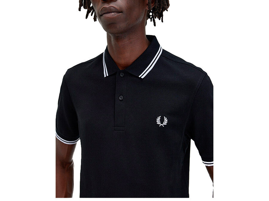 POLO FRED PERRY TWIN TIPPED BLACK WHITE