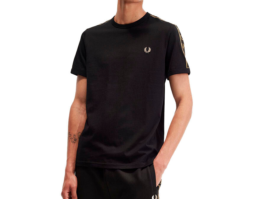CAMISETA FRED PERRY CONTRAST TAPE RINGER BLACK STONE