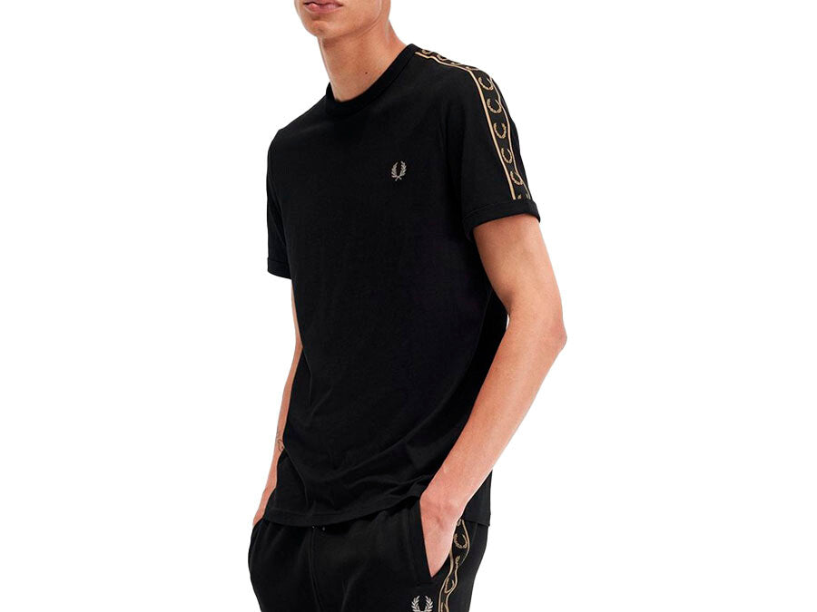 CAMISETA FRED PERRY CONTRAST TAPE RINGER BLACK STONE
