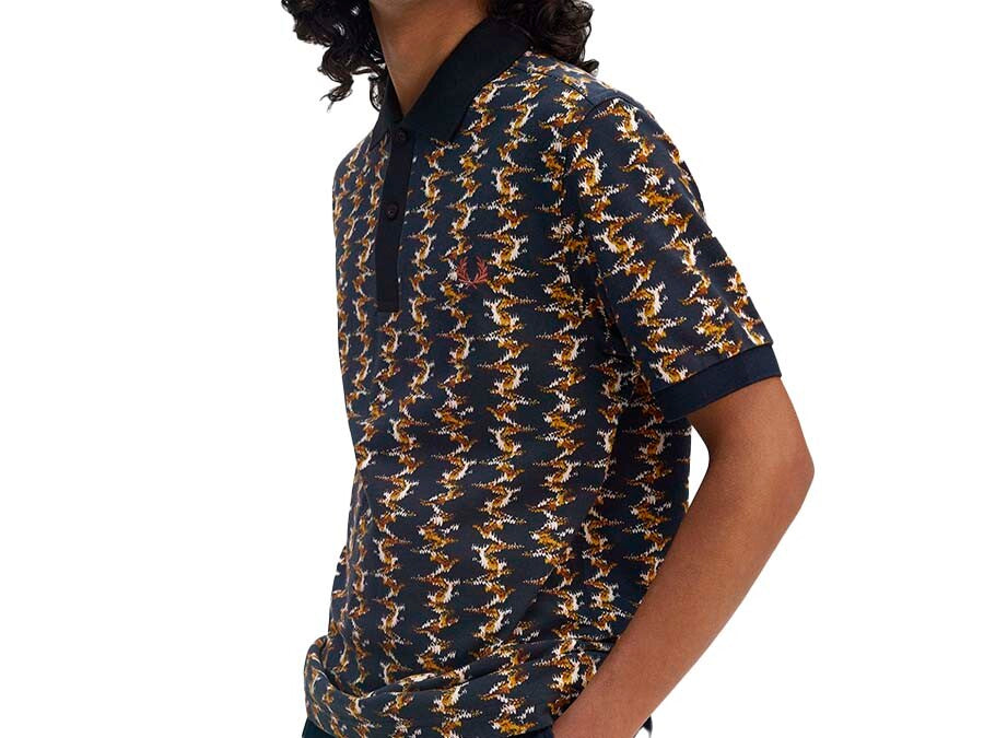 POLO FRED PERRY GRAPHIC PRINT POLO SHIRT NAVY WHIT