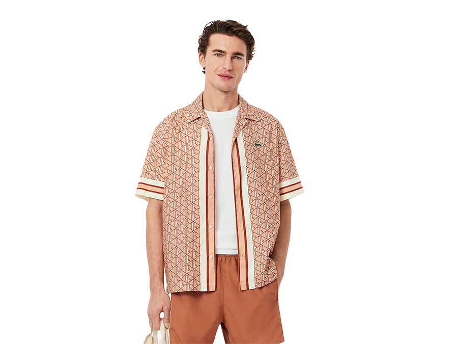 CAMISA LACOSTE CON MONOGRAMA ROSA