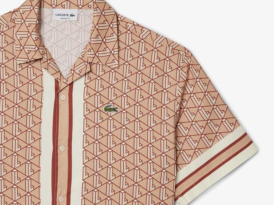 CAMISA LACOSTE CON MONOGRAMA ROSA