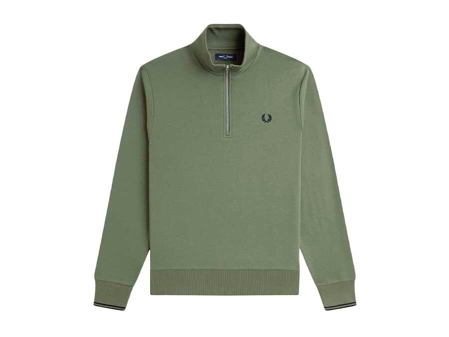 SUDADERA FRED PERRY HALF ZIP LAUREL WREATH GREEN
